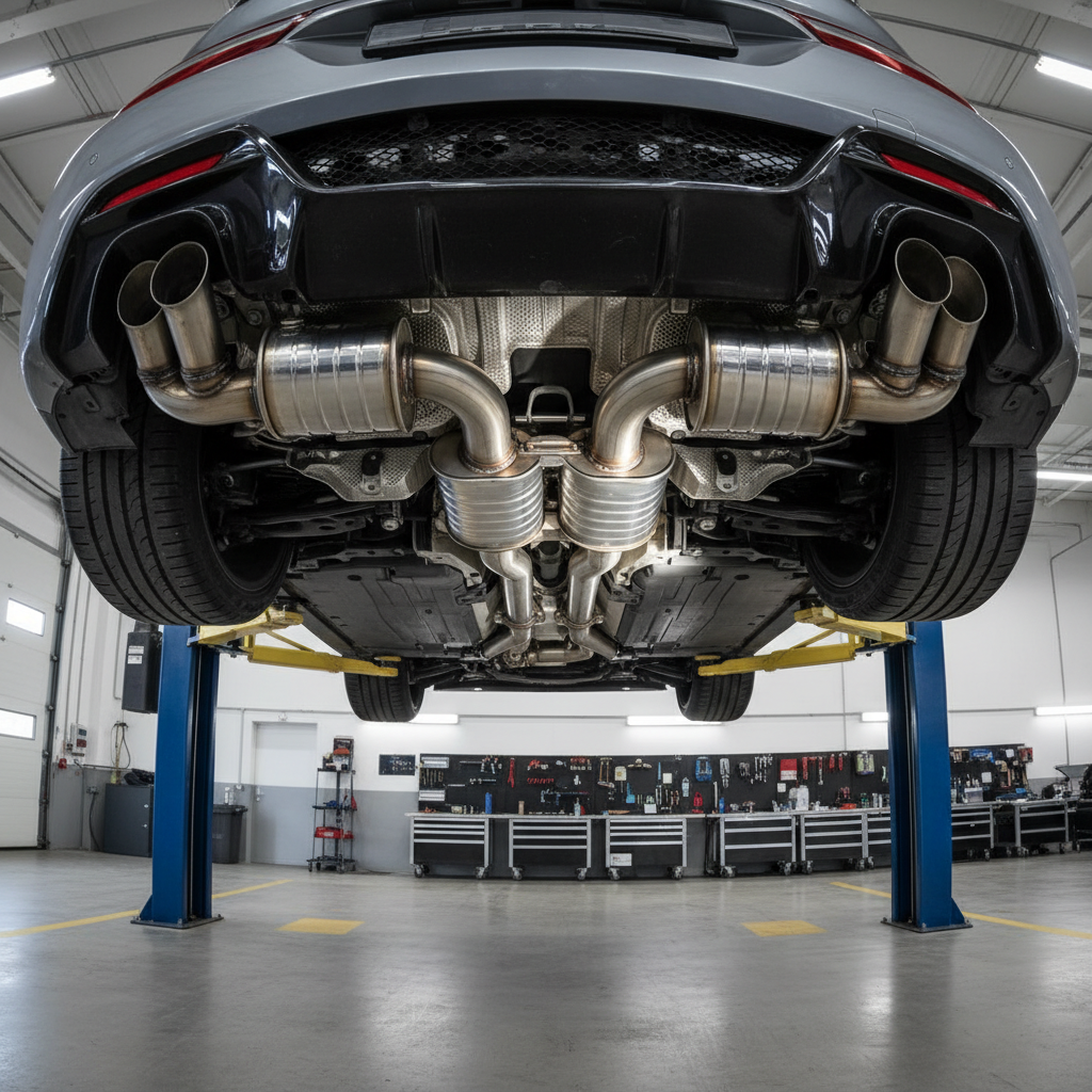 Catalytic converter location under a car near exhaust system