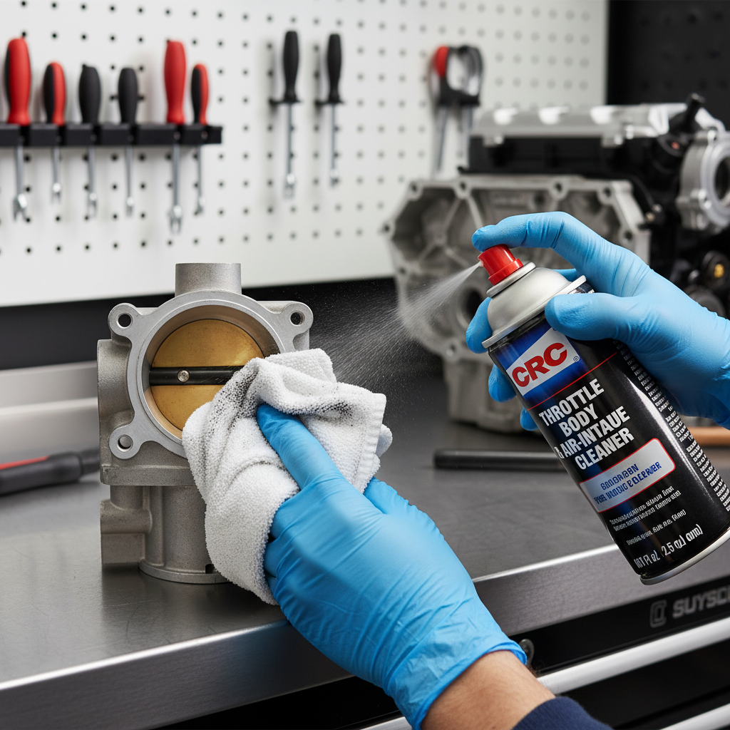 Cleaning throttle body bore with throttle body cleaner and lint-free towel