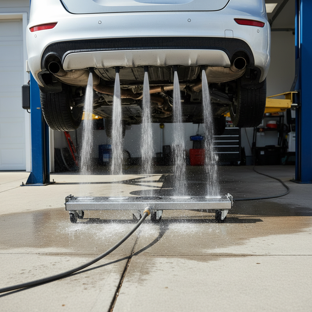 Using an undercarriage washer attachment to rinse road salt and grime