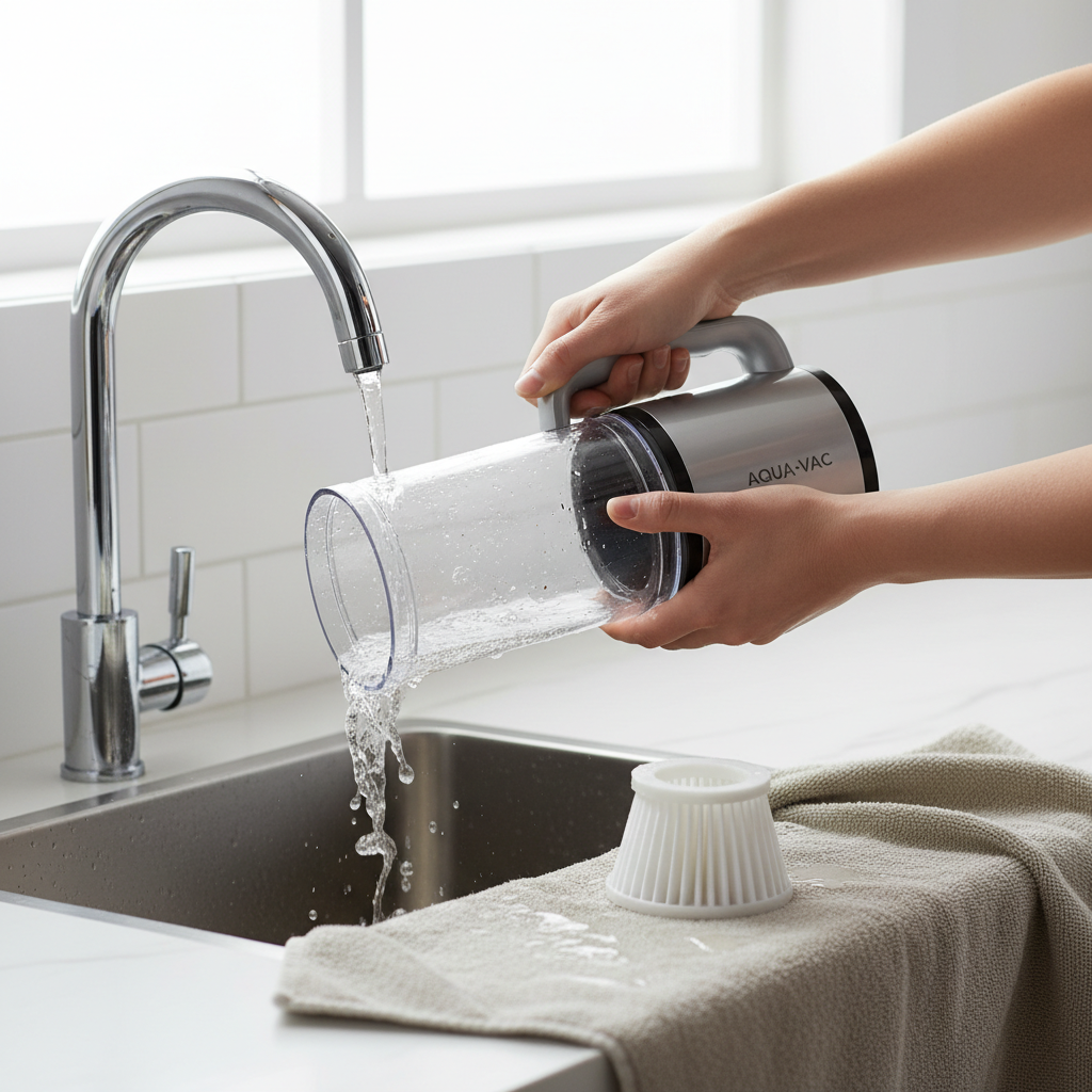 Cleaning and drying a wet dry car vacuum tank and filter after picking up liquid