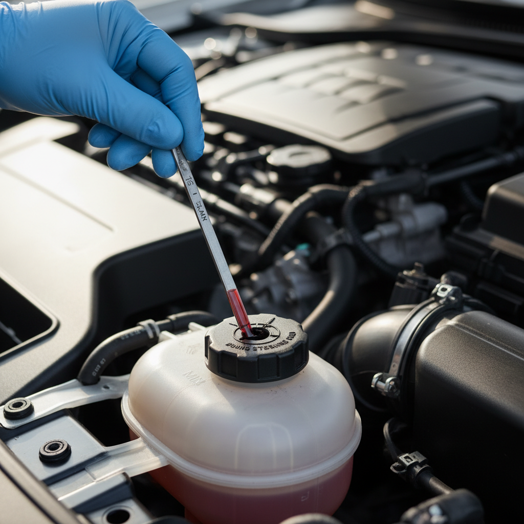 Checking power steering fluid level in the engine bay