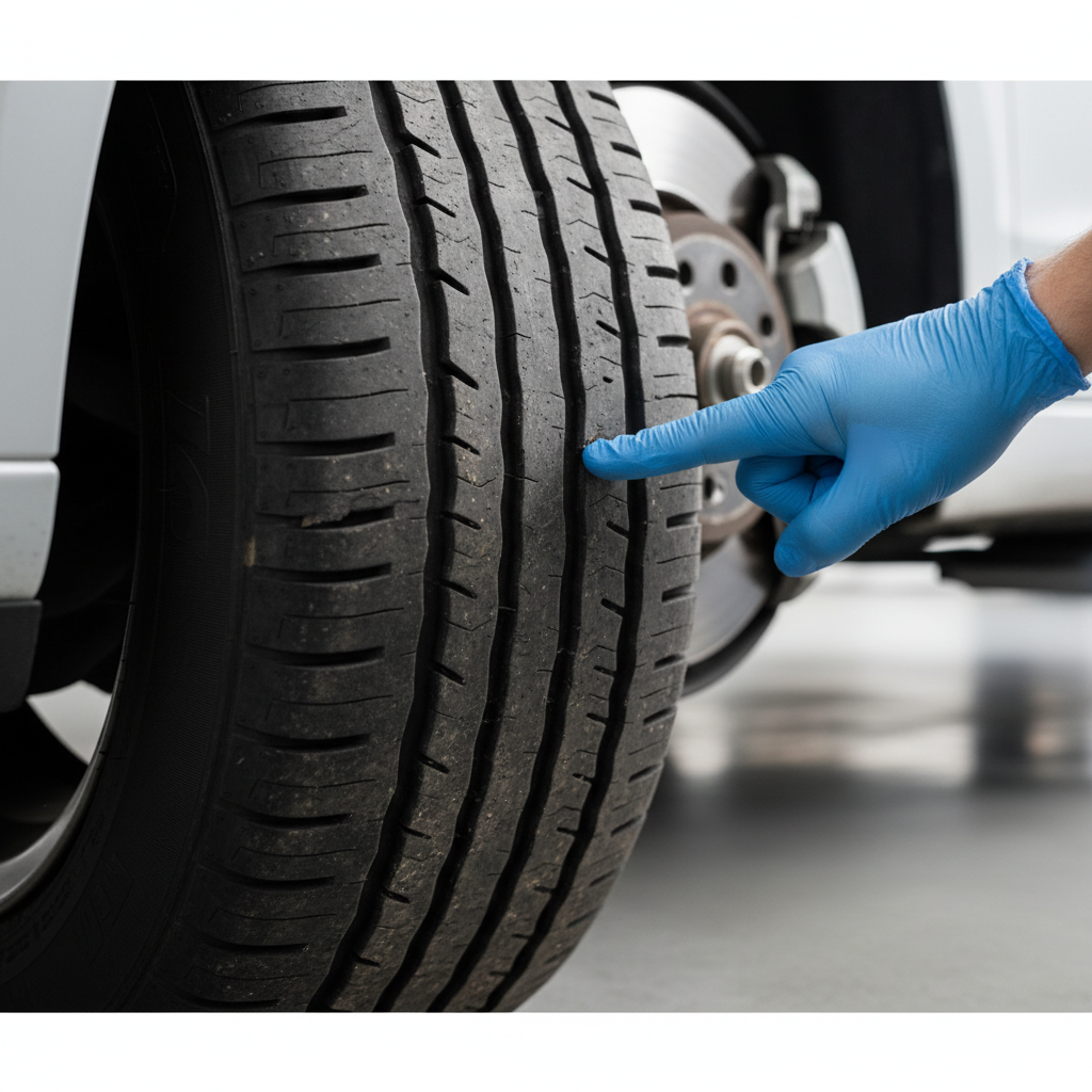 Worn tire cupping pattern caused by weak shocks and struts