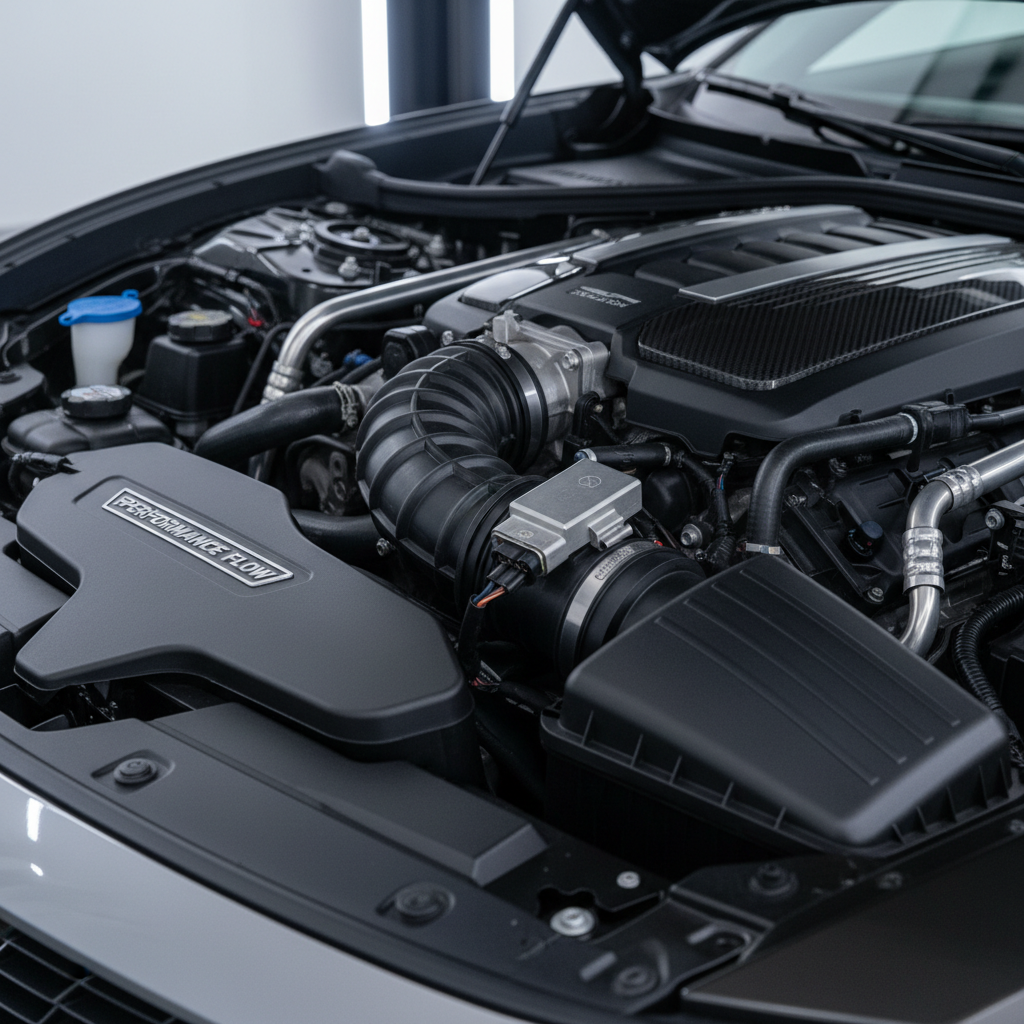 Open engine bay showing mass airflow sensor location near air intake tube
