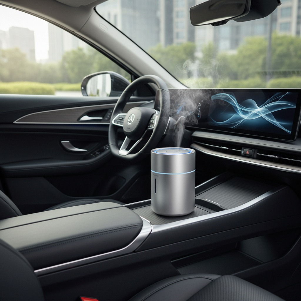 Car interior air quality with a compact ionizer on the center console