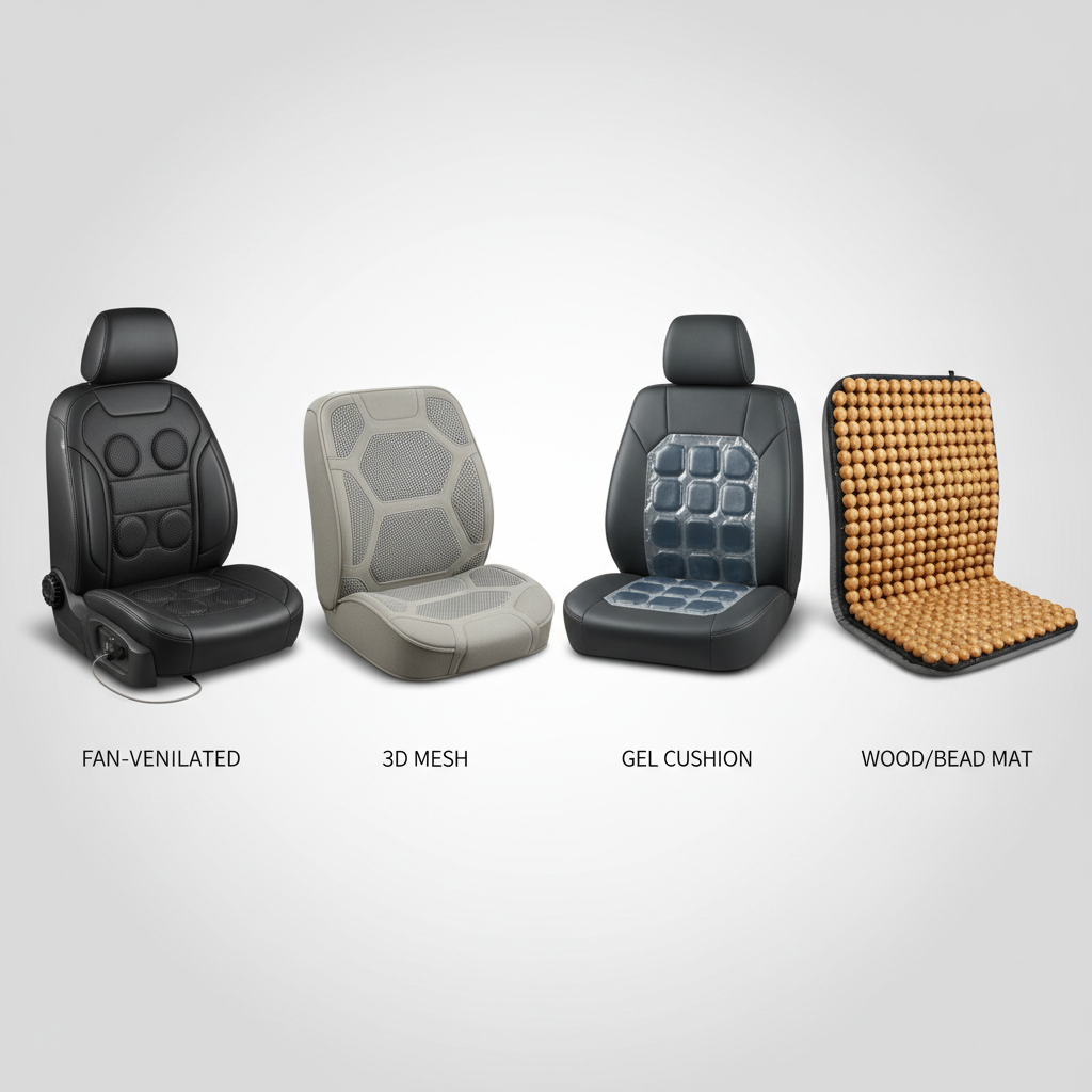 Comparison of ventilated, mesh, and gel car seat cooling cushions