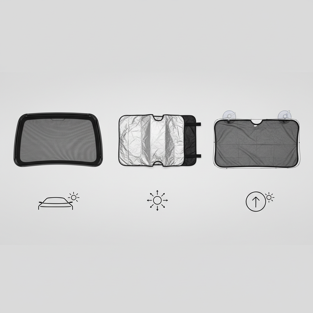 Comparison of mesh, reflective, and suction cup moonroof sun shades
