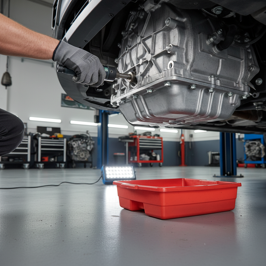 Torquing transmission pan bolts in crisscross pattern with torque wrench