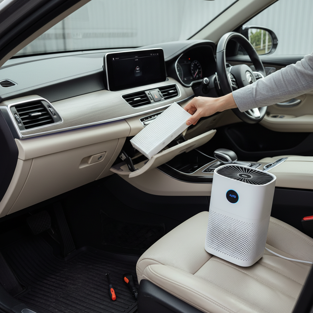 Replacing a car cabin air filter and using a portable air purifier to reduce smoke odor