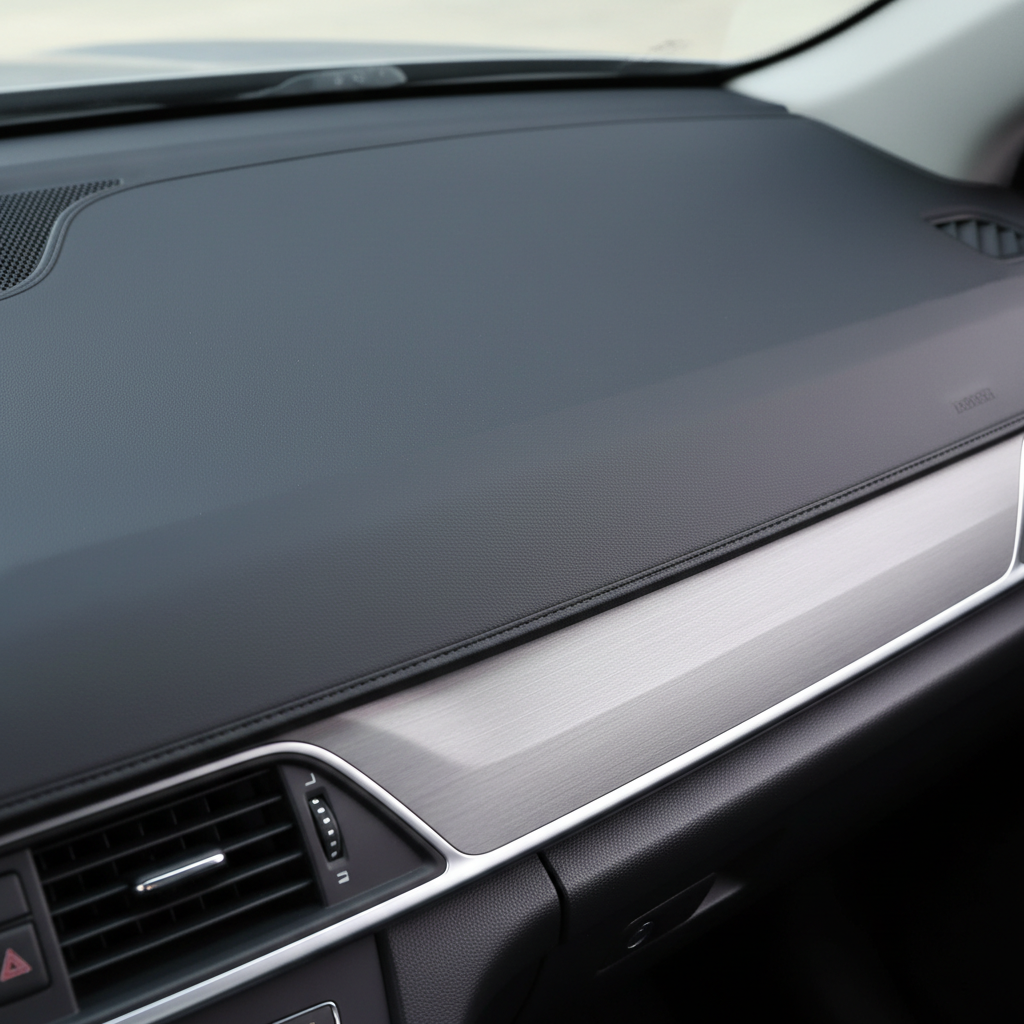 Properly installed matte dashboard mat laying flat near windshield vents