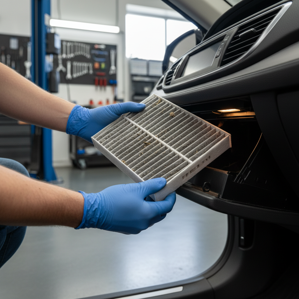 Replacing a cabin air filter to reduce smoke odor in a car