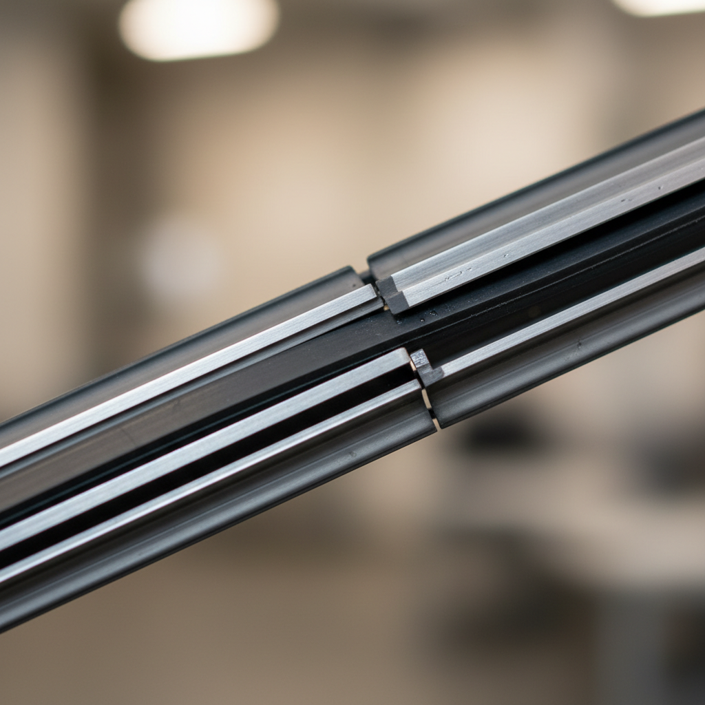 Close-up of wiper blade rails and rubber insert profile alignment