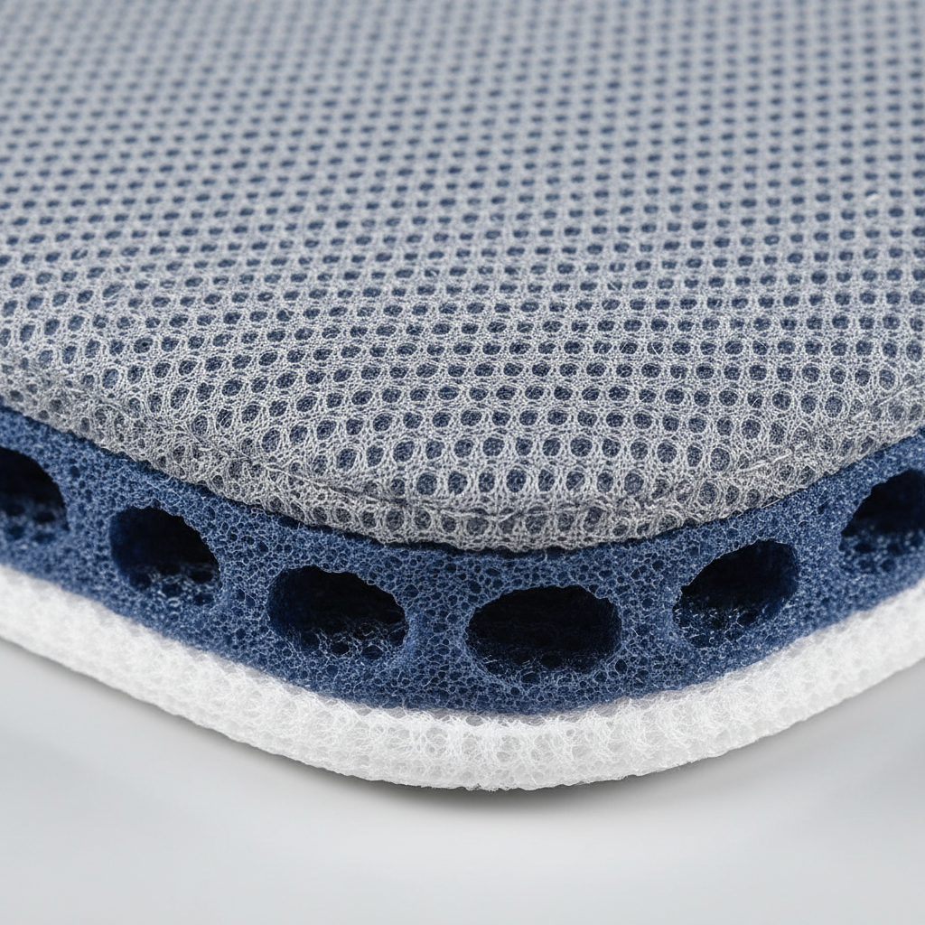 Close-up of breathable mesh structure in a car seat cooling cushion