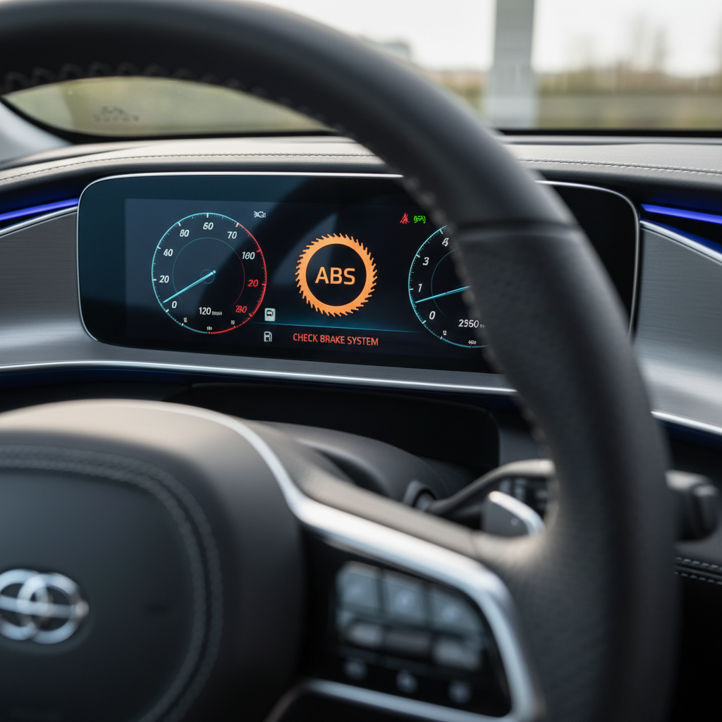 ABS warning light on dashboard for diagnosing bad ABS sensor symptoms