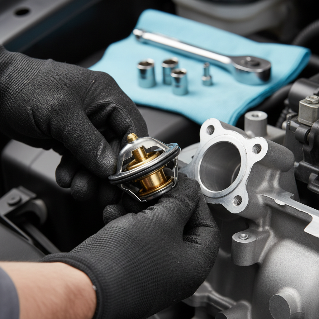 Thermostat orientation and gasket seating in a car cooling system