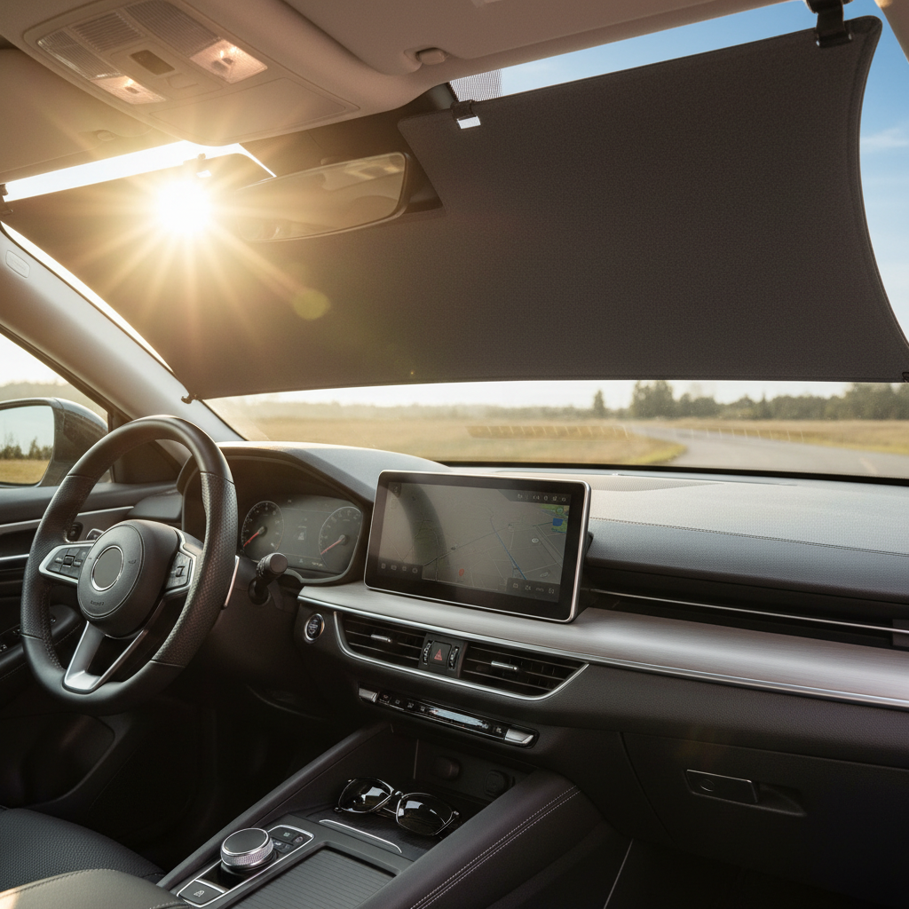 Extra wide car sun visor coverage reducing windshield glare