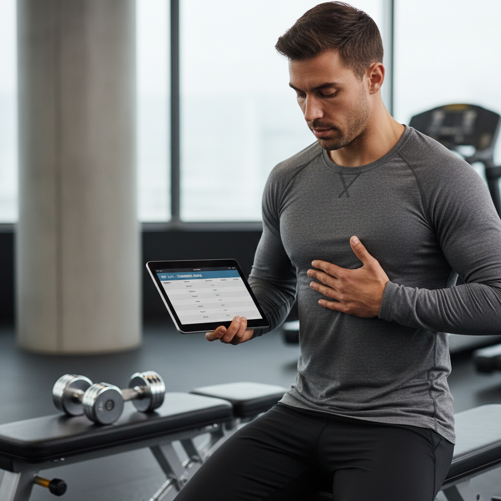 Gym-goer tracking perceived exertion and breathing during a workout