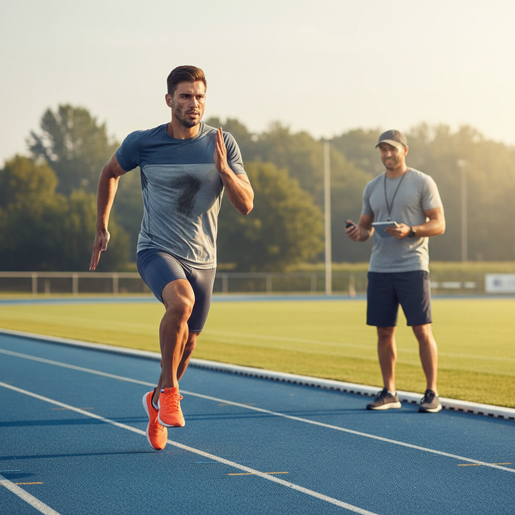Runner doing interval training on a track for fat loss