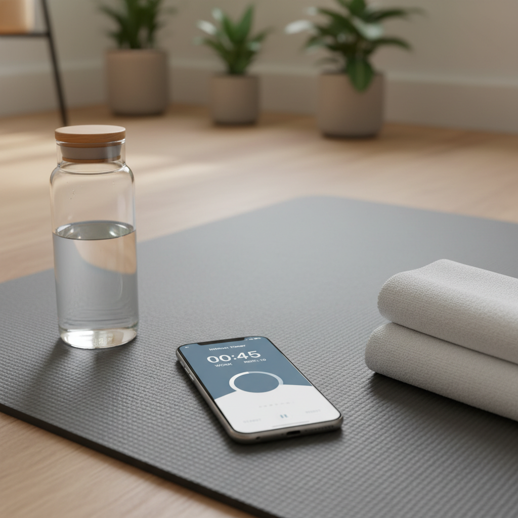 Interval timer setup for cardio workout at home using a smartphone