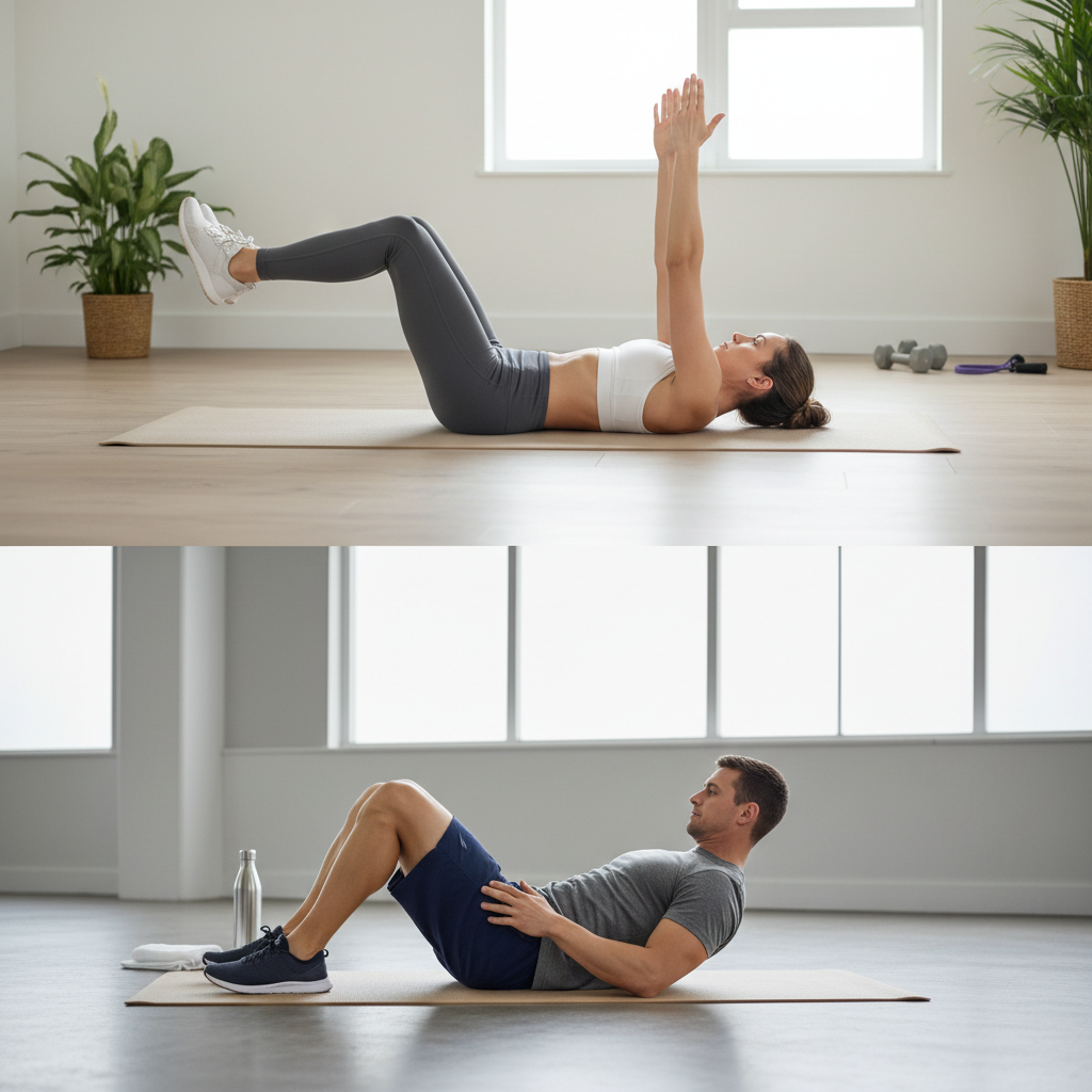 Dead bug and reverse crunch sequence for ab exercises no equipment routine