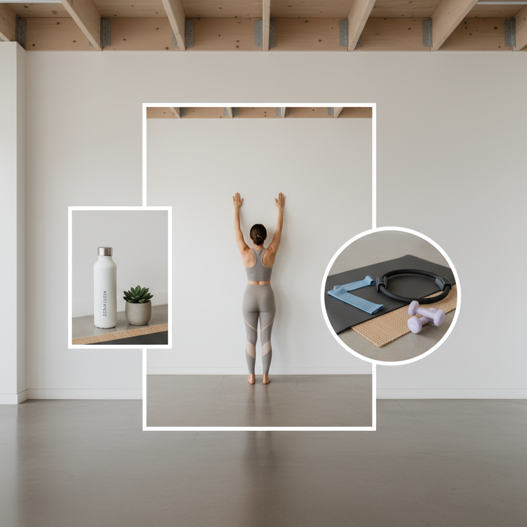 Pilates Training posture routine with wall angel and mat exercises
