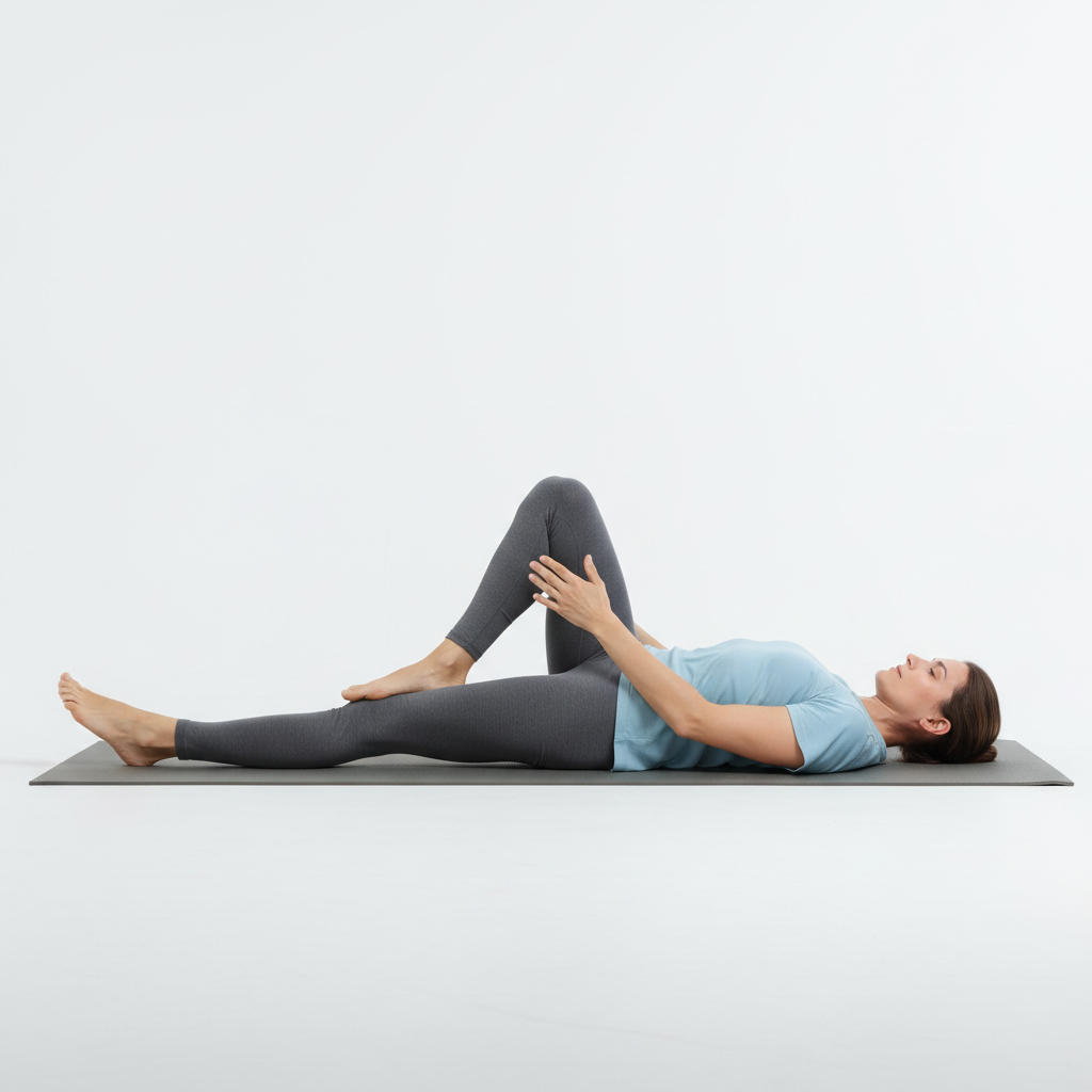 Illustration-style photo of knee-to-chest stretch for lower back pain relief