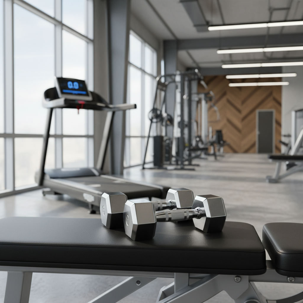 Strength and cardio balance for weight loss fitness with dumbbells and treadmill