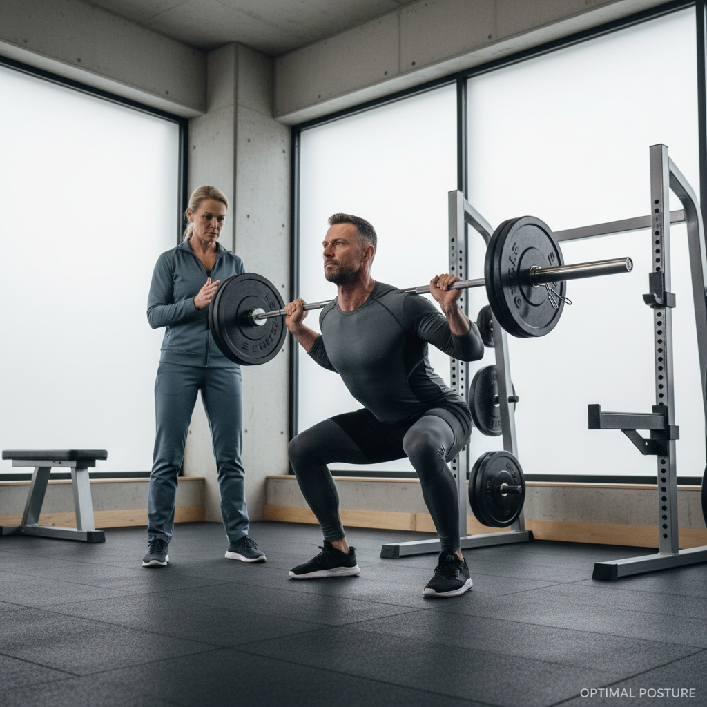 Experienced lifter focusing on safe technique during advanced training