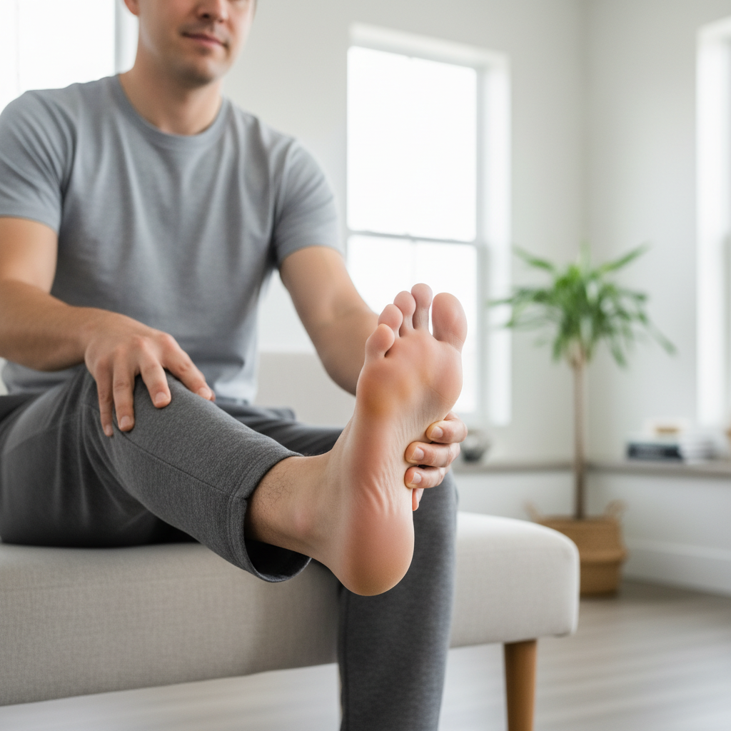 Plantar fascia stretch demonstration for heel pain relief