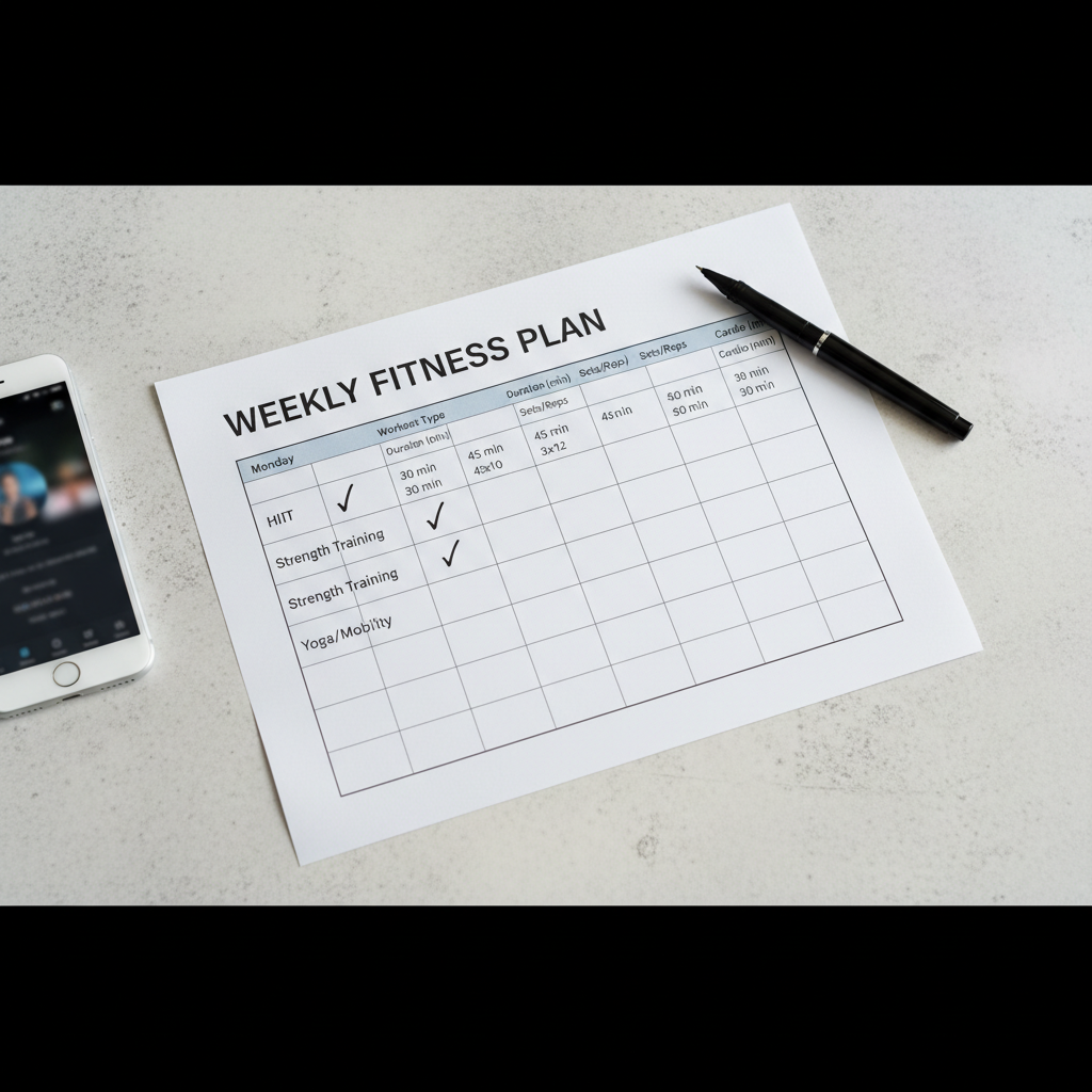 Simple fitness goal planning chart with weekly schedule and checkmarks
