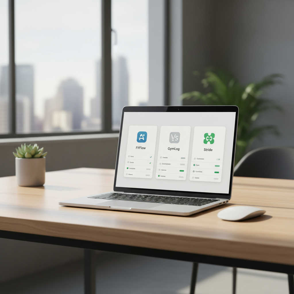 Comparison table concept for fitness tracking apps on laptop screen