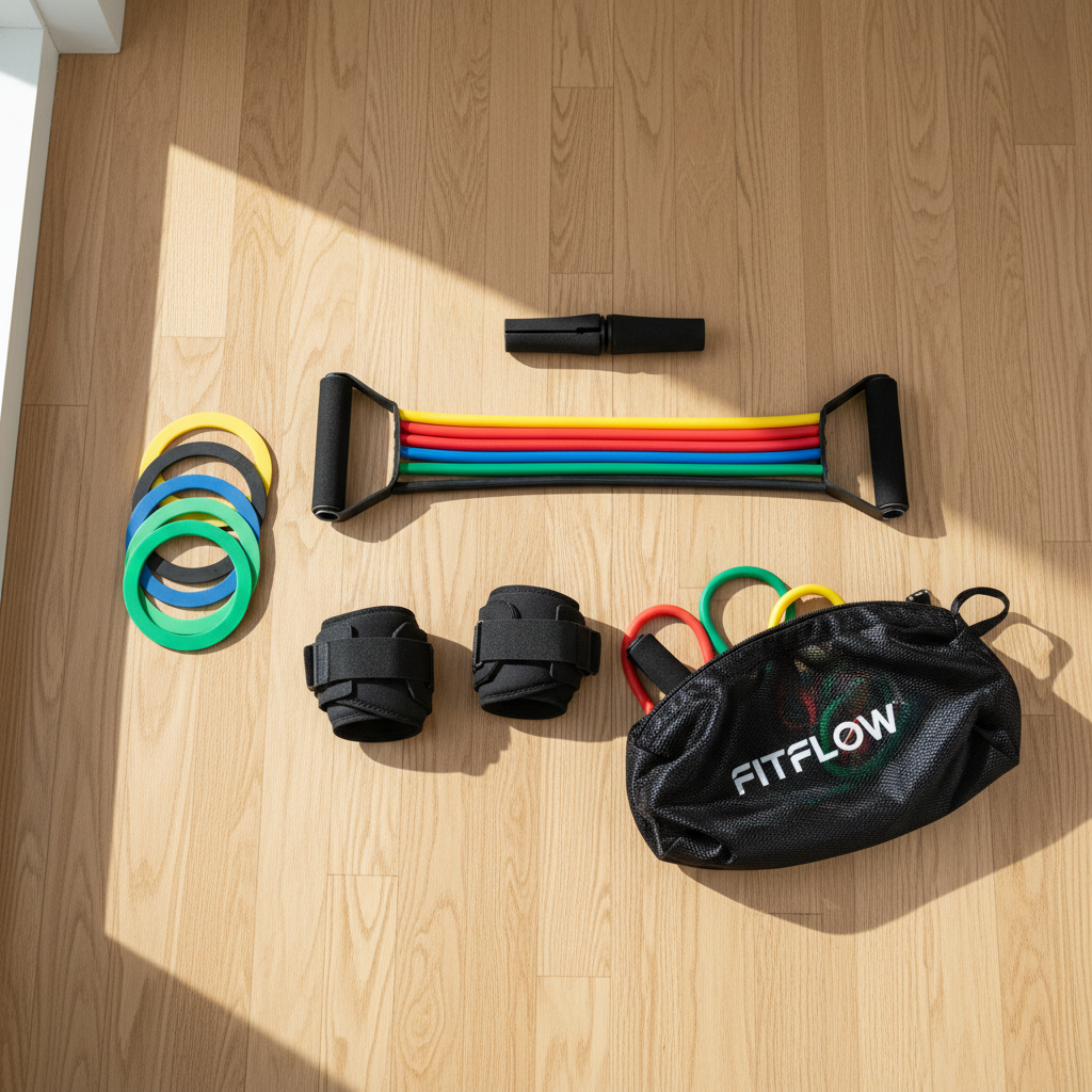 Complete resistance band set with handles, loop bands, and door anchor for home training