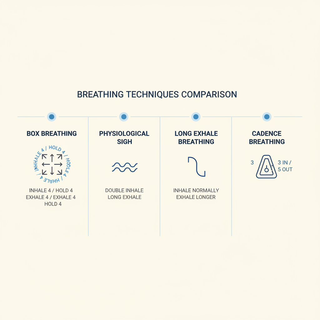 Simple breathing technique chart showing when to use each drill for performance