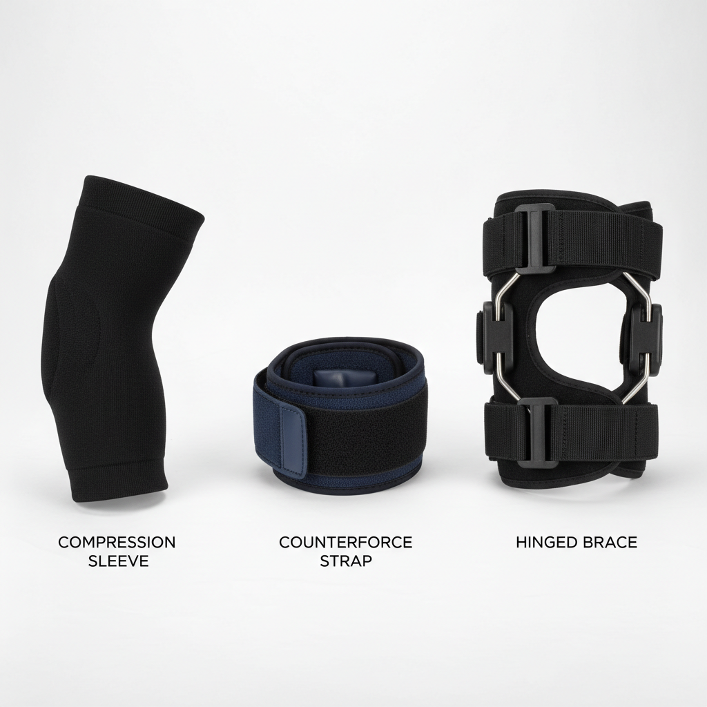 Comparison of elbow sleeve, tendon strap, and hinged elbow brace types