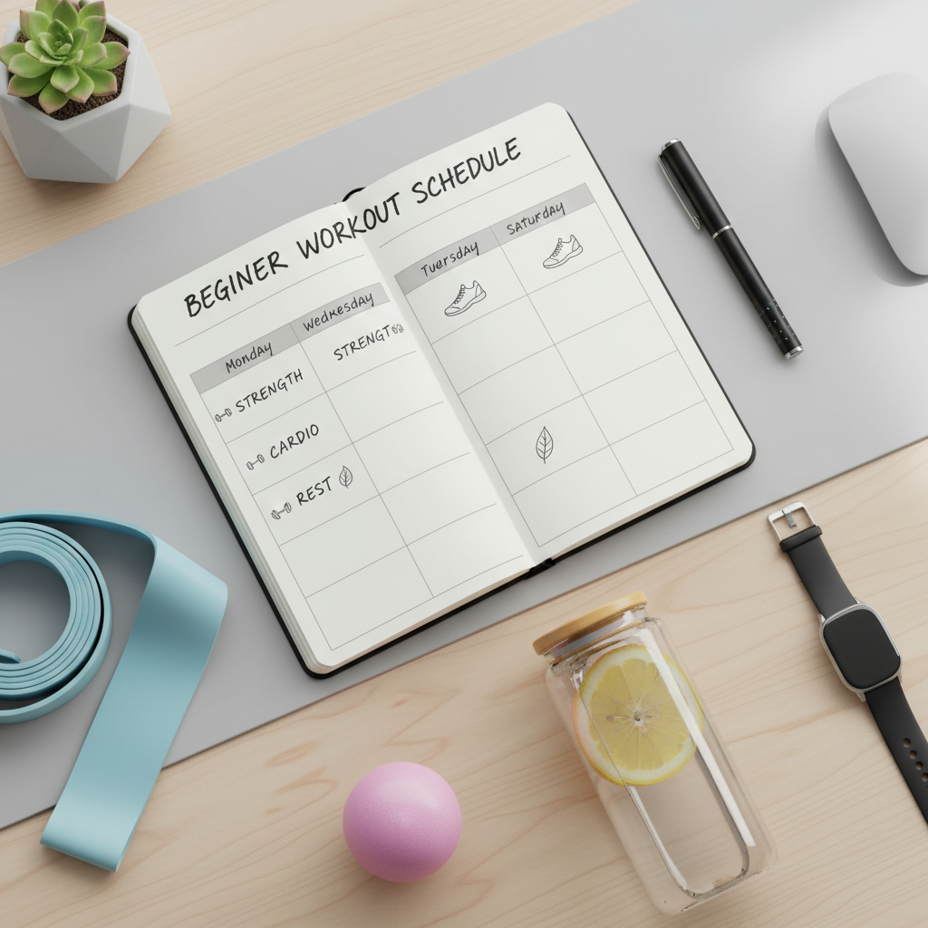 Beginner weekly workout plan calendar with strength and cardio days