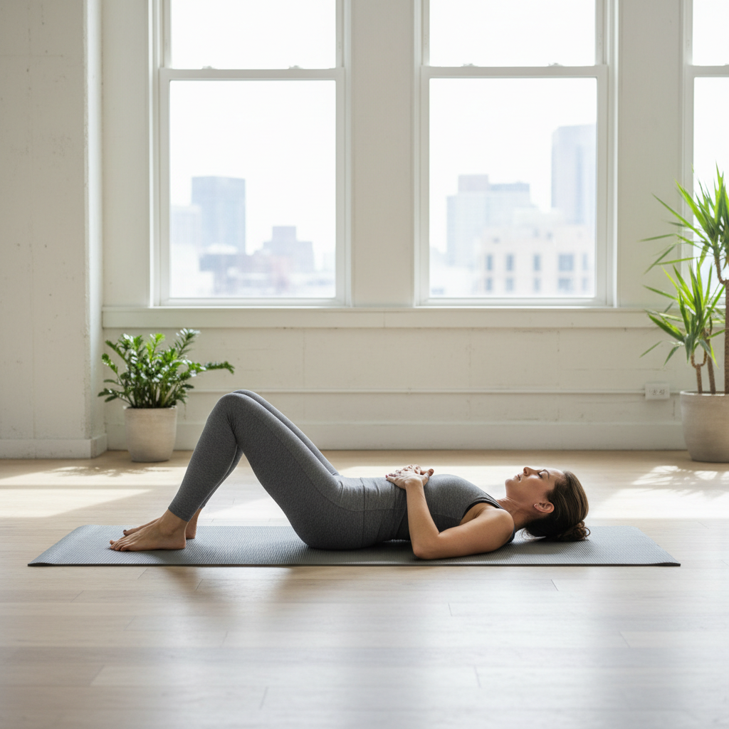 Pilates core exercise setup with neutral spine and breathing