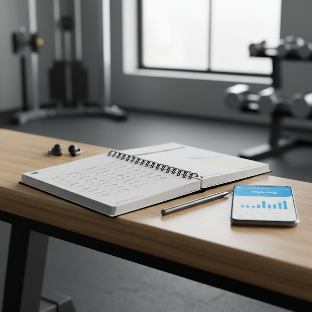 Strength training logbook showing progressive overload plan for muscle growth
