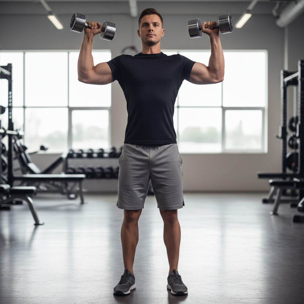 Trainer demonstrating proper shrug form for traps workout