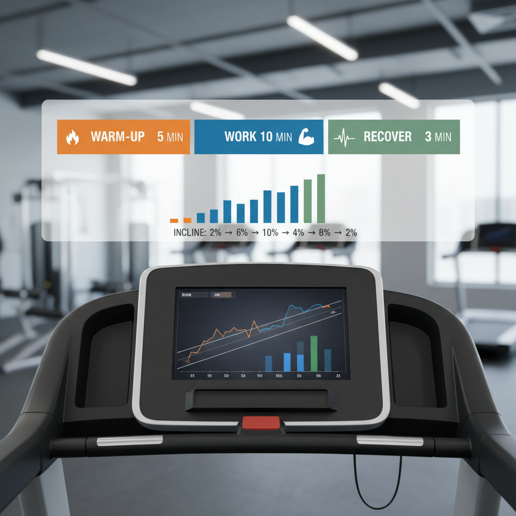 Treadmill interval workout plan table concept with speed and incline changes