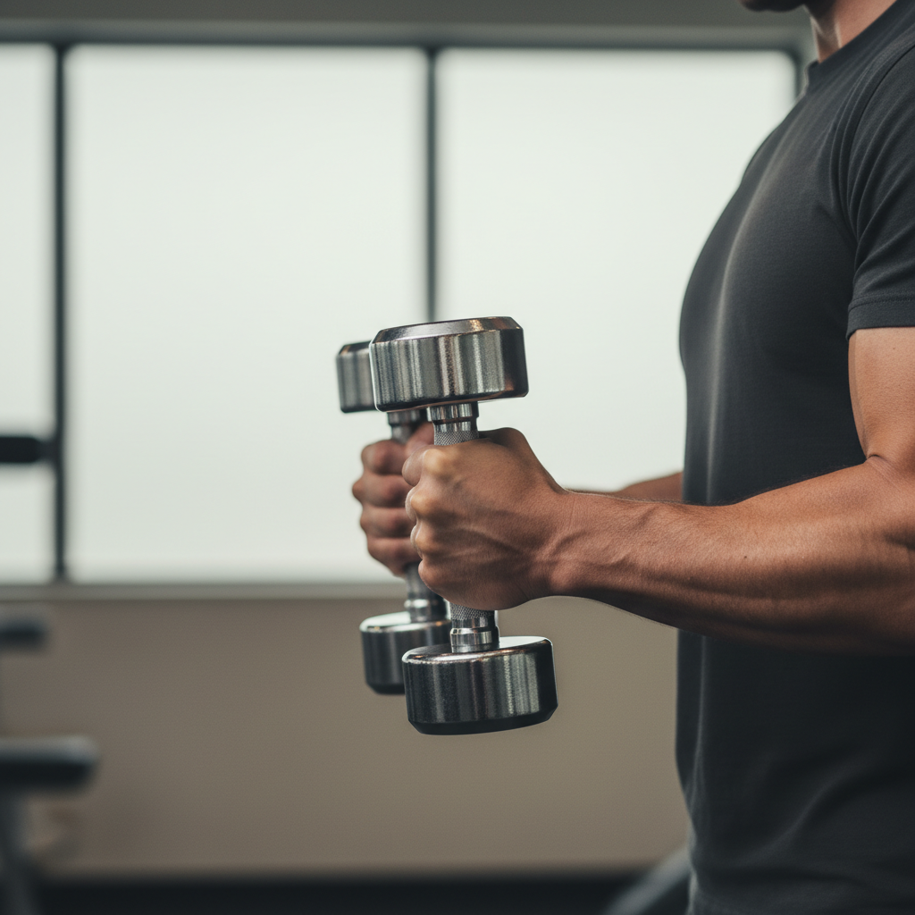 Grip strength training with dumbbells and wrist position cues