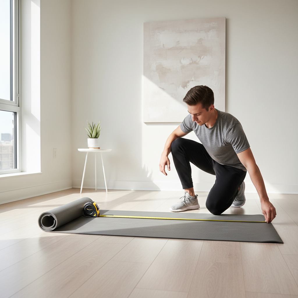 Measuring a small workout space for a yoga mat and movement