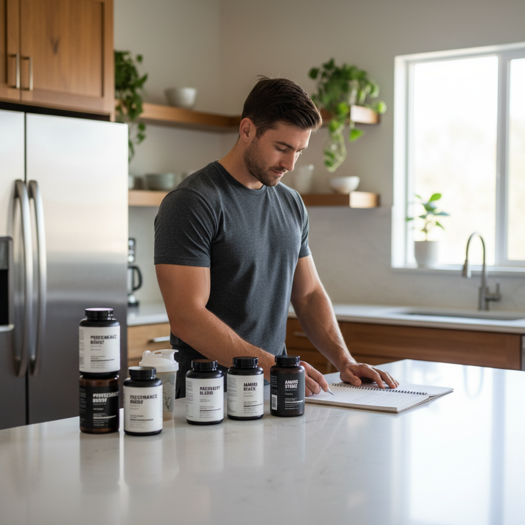 Athlete reviewing joint support supplements and training notes