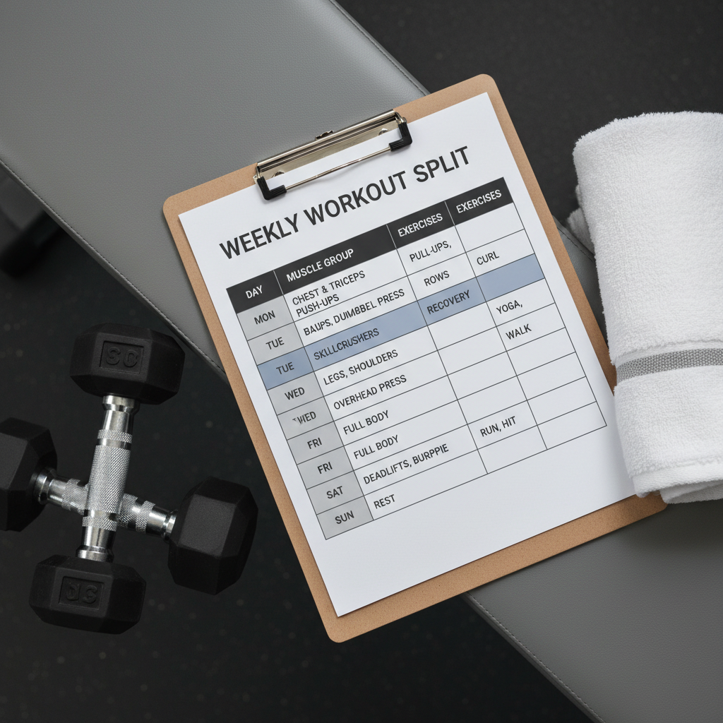 Weekly gym workout routine table and training split overview