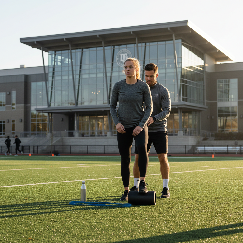 College athlete stretching and doing mobility work for injury prevention