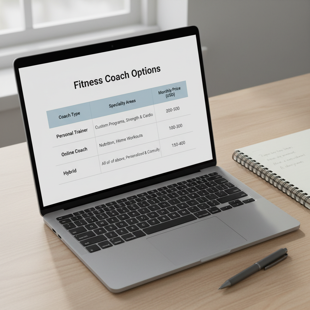 Comparison table for choosing a fitness coach based on credentials, support, and pricing