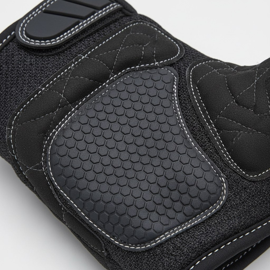 Close-up of fitness glove palm padding and breathable material for hand protection