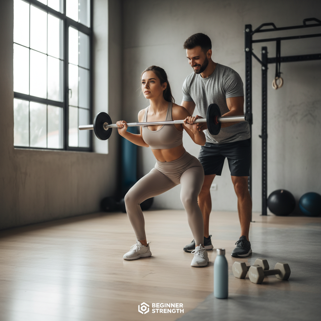 Beginner bodybuilding basics in a gym: simple strength training setup