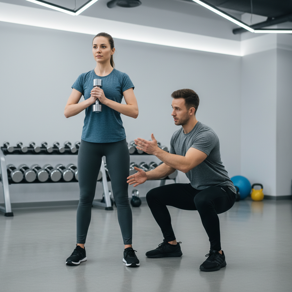 Beginner performing a goblet squat as part of a gym training plan