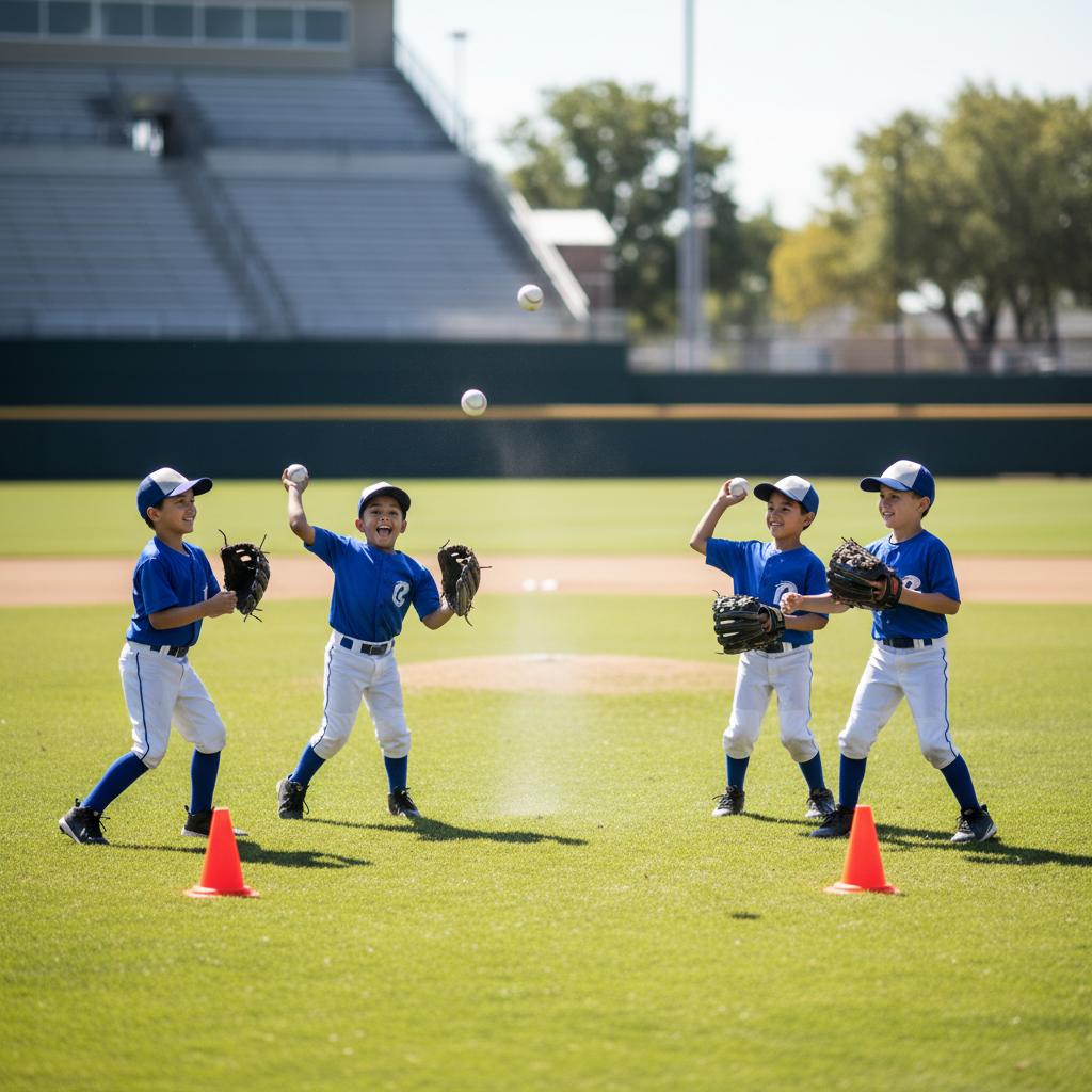 Beginners practicing four-corners throwing accuracy drill