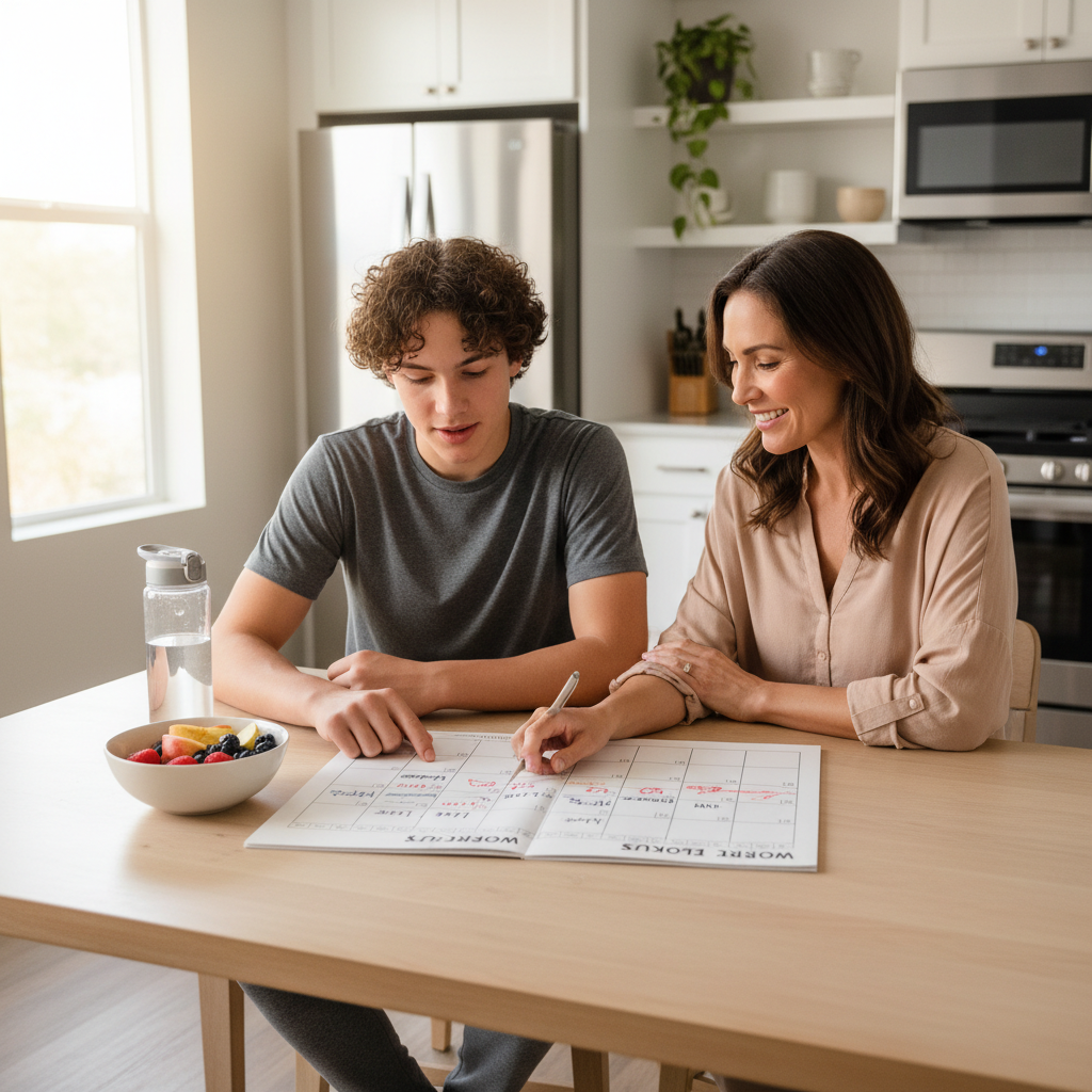 Teen preparing a simple weekly workout schedule for youth fitness