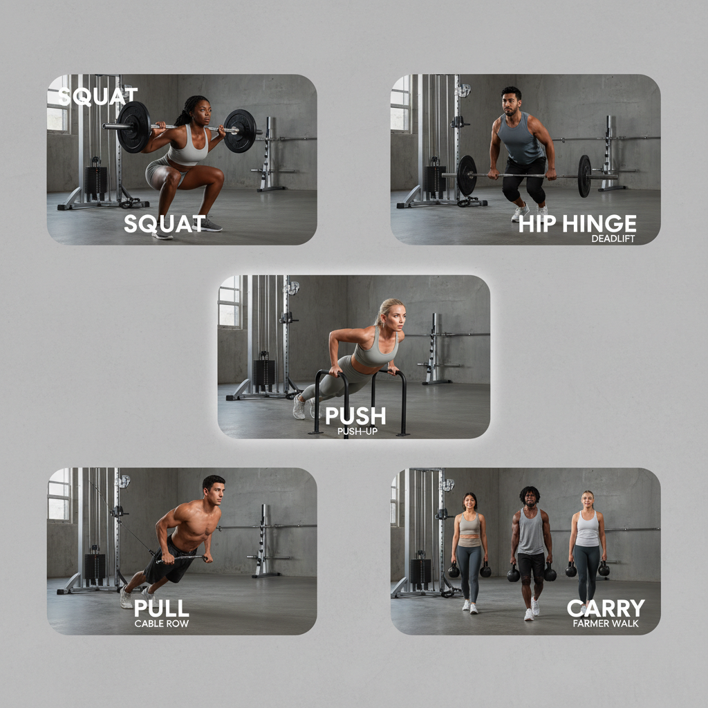 Resistance training movement patterns squat hinge push pull carry